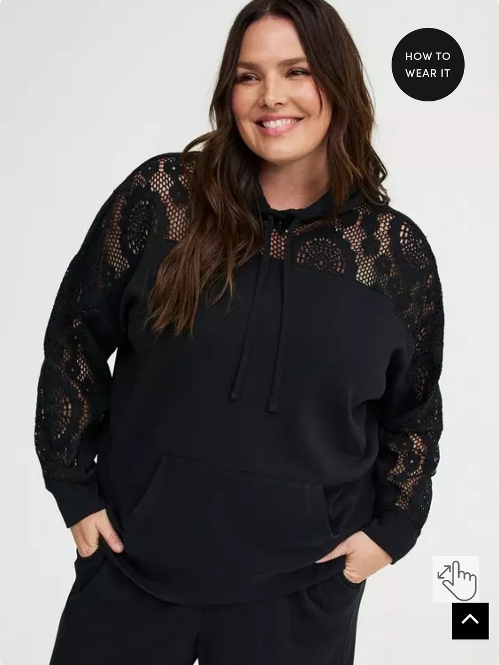 Torrid NWT Cozy Fleece Relaxed Crochet Yoke Hoodie